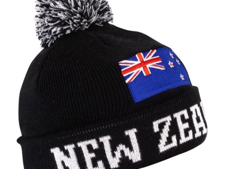 Pom Pom Beanie with New Zealand Flag-Black Online Hot Sale