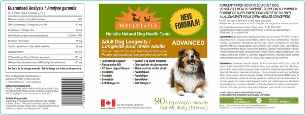 WellyTails Adult Dog Longevity ADVANCED  Updated Formula Online now