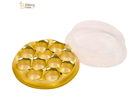 11 Cavity Round Mithai Modak Laddoo Hamper Box With Golden Tray & Clear Transparent Lid (Pack Of 5) Discount