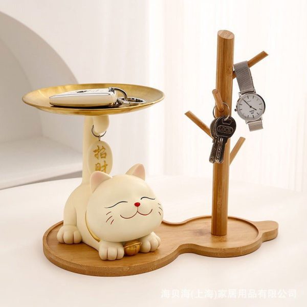 Charming Lucky Cat Resin Key Holder Tray - Home Decoration and Gift Online